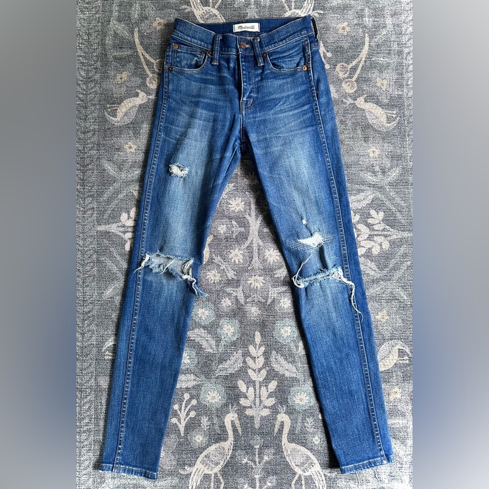 Madewell Distressed Ripped 9” High Riser Skinny Skinny Jeans in Blue